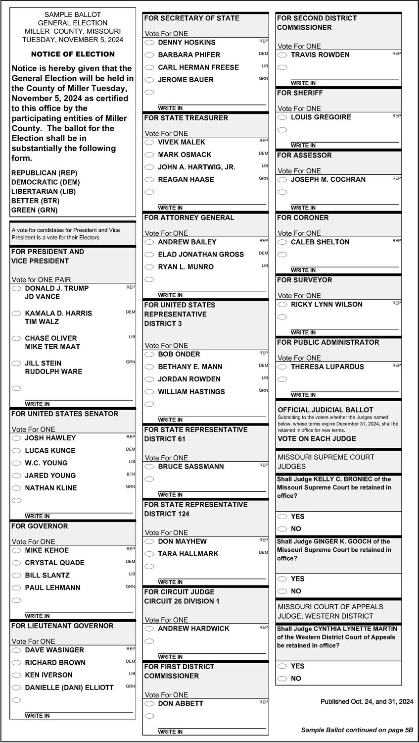 GENERAL ELECTION, Tuesday, Nov. 5, 2024 SAMPLE BALLOTS - The Advertiser